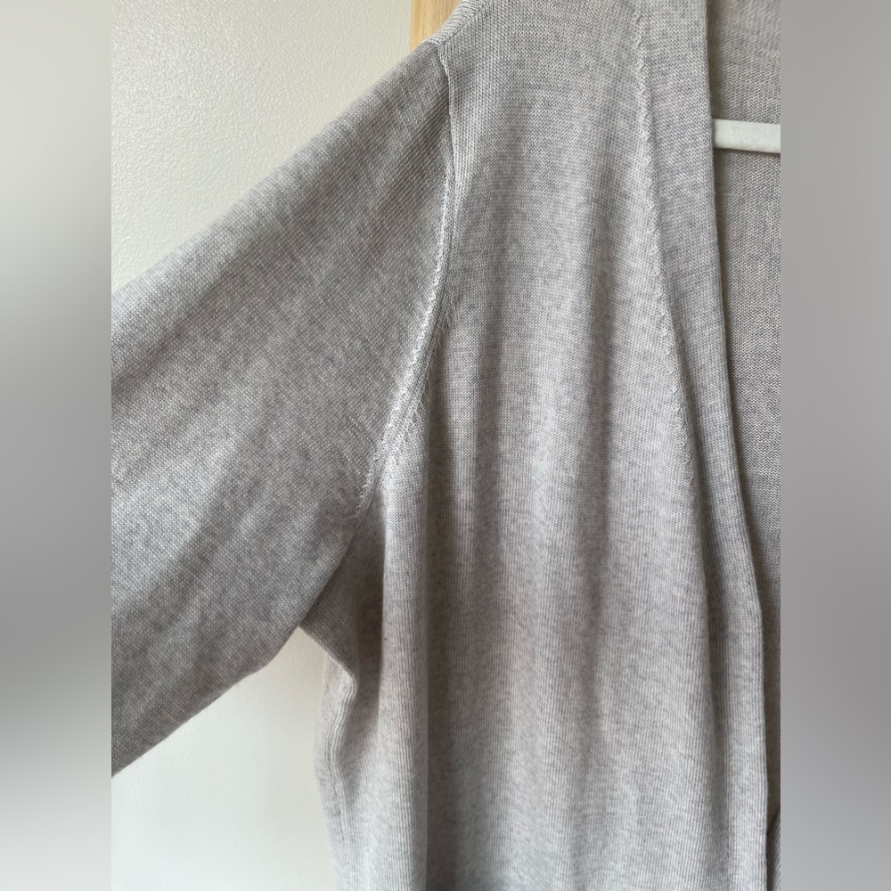 Eileen Fisher Fine Merino Wool Long V Neck Cardigan with Pockets Light Gray L - Picture 7 of 11